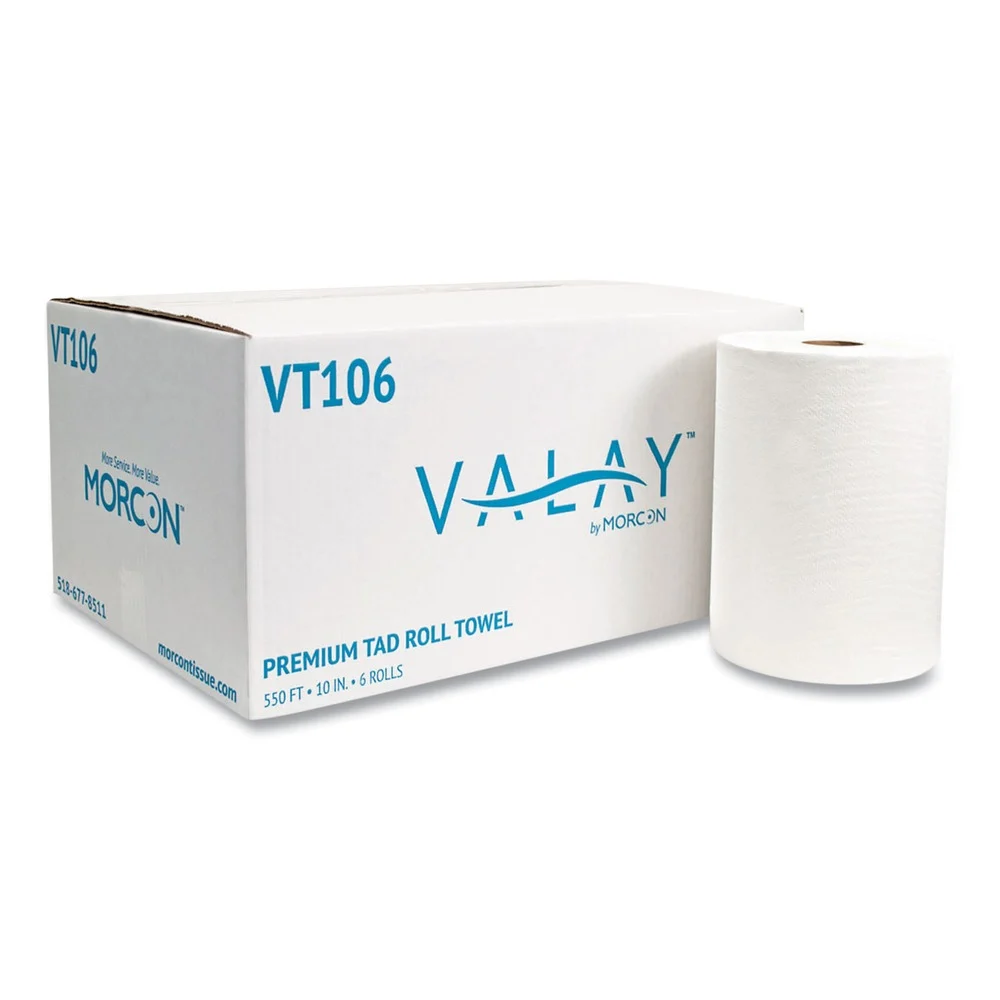 Morcon Paper 10 in. x 550 ft 1-Ply 10 Inch TAD Roll Towels - White (6 Rolls/Carton)