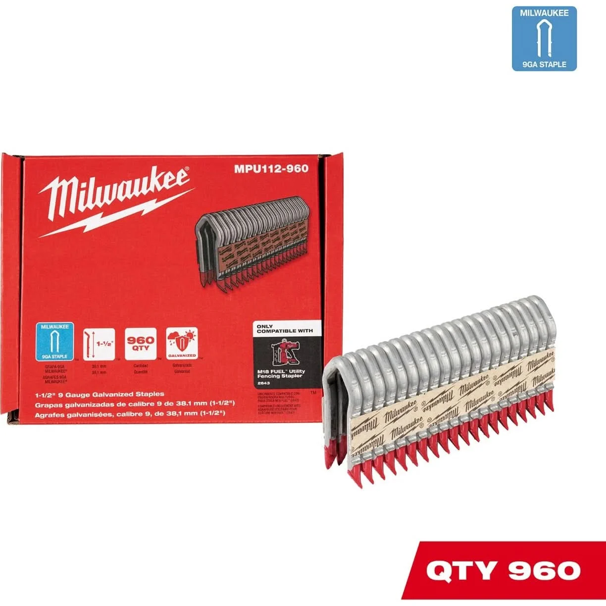 Milwaukee MPU112-960 1.5-Inch 9-Gauge Galvanized Fencing Staples