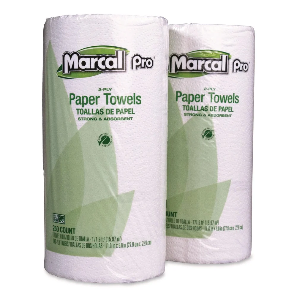 Marcal 11 in. x 8.8 in. 2-Ply 100 Percent Premium Recycled Kitchen Roll Towels - White (12/Carton)