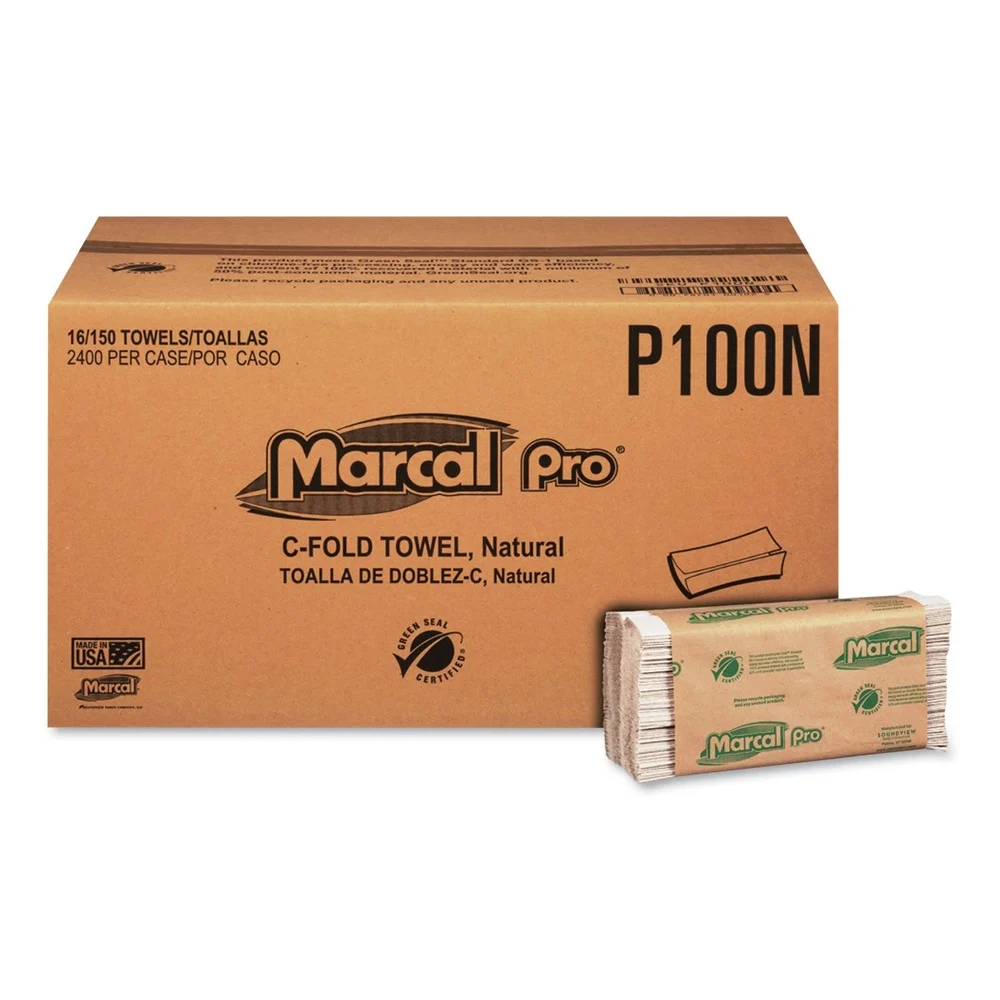 Marcal PRO 12.88 in. x 10.13 in. 1-Ply Folded Paper Towels - Natural (150/Pack, 16 Packs/Carton)