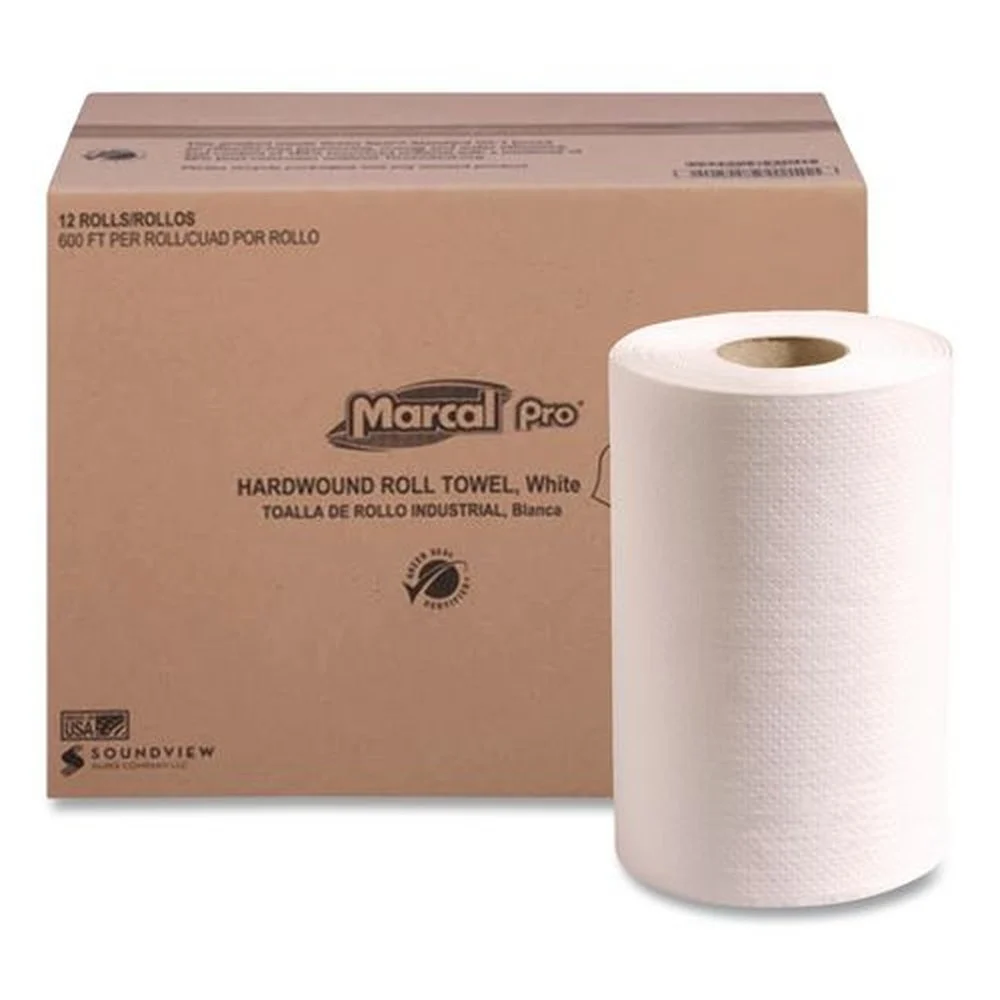 Marcal PRO 1-Ply 7.88 in. x 350 ft. 100% Recycled Hardwound Roll Paper Towels - White (12/Carton)