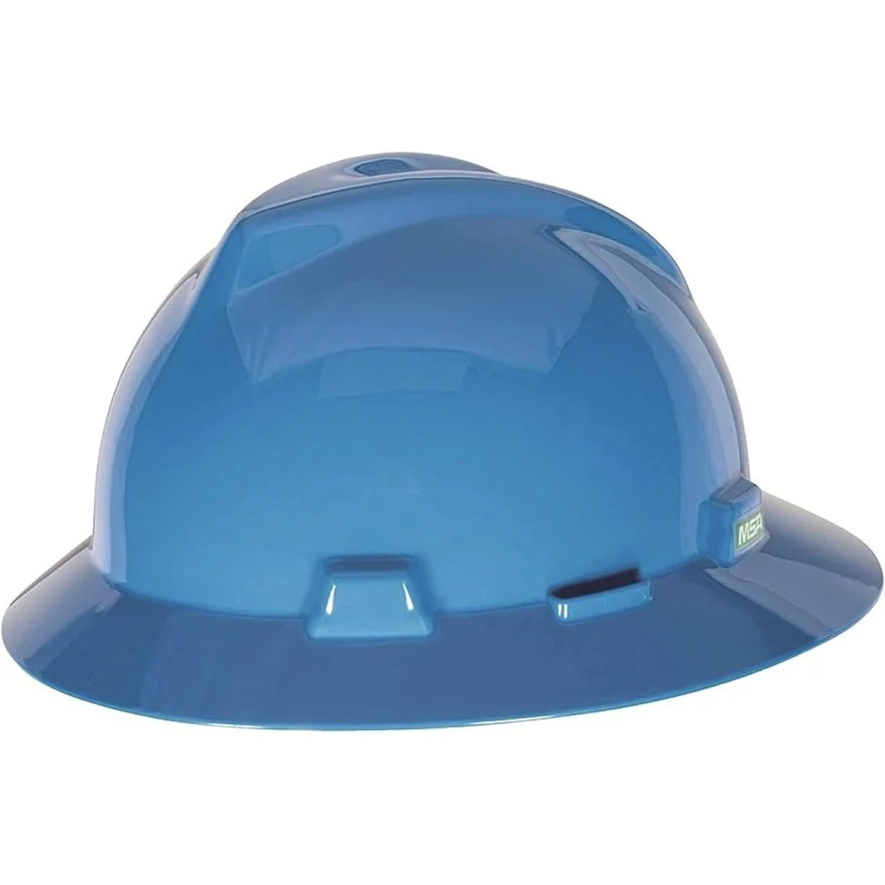 MSA V-Gard Slotted Full-Brim Hat with 1-Touch Suspension - Blue