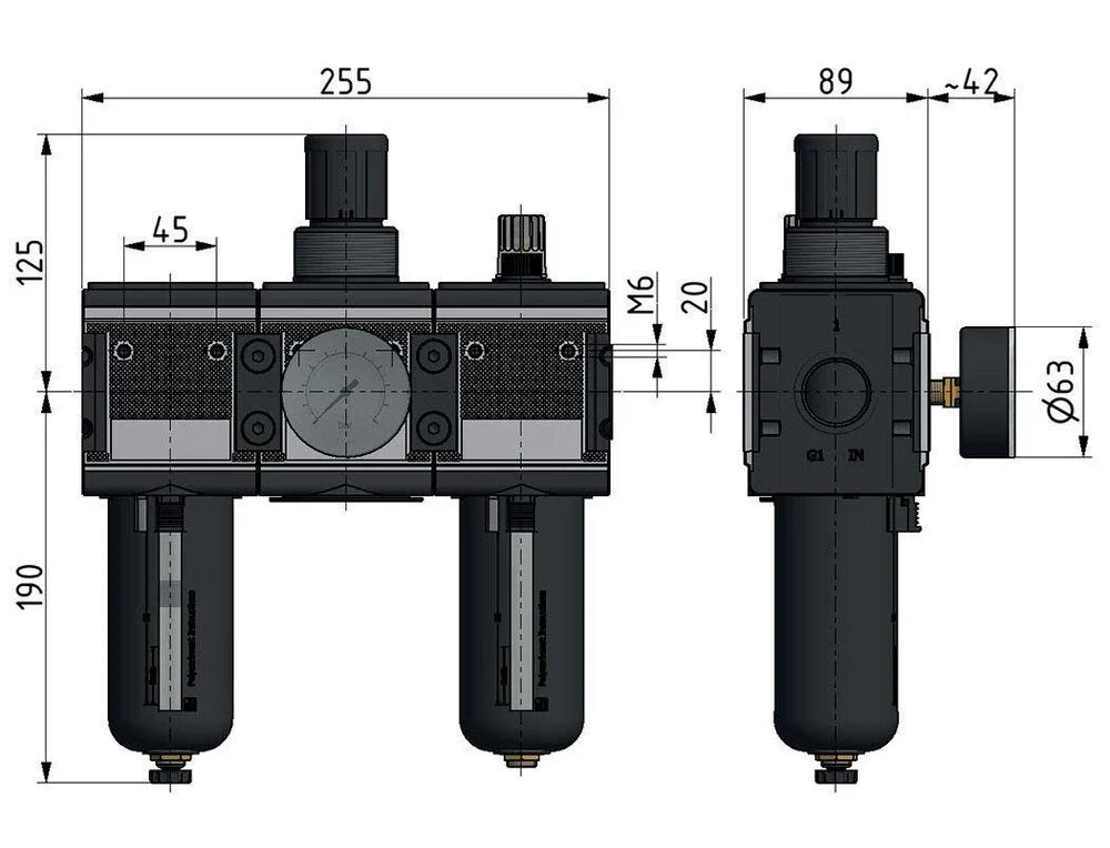 FRL 3-Part G3/4'' 12000 l/min 0.1-3.0bar/1-44psi Semi-Auto Metal Multifix 4