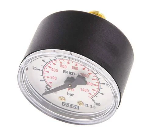 0..100 Bar (0..1450 psi) Pressure Gauge Rear Plastic/Brass 50 mm Class 2.5