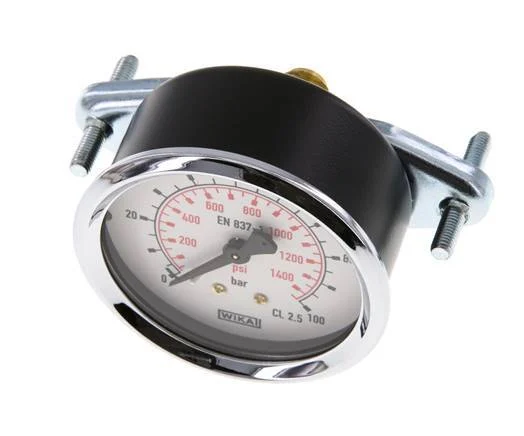 0..100 Bar (0..1450 psi) Panel Mount Pressure Gauge Steel/Brass 63 mm Class 2.5 (Bracket)