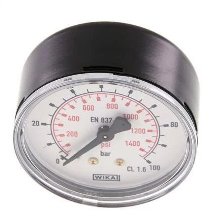 0..100 Bar (0..1450 psi) Pressure Gauge Rear Steel/Brass 63 mm Class 1.6