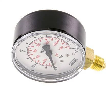 0..100 Bar (0..1450 psi) Pressure Gauge Below Steel/Brass 63 mm Class 1.6