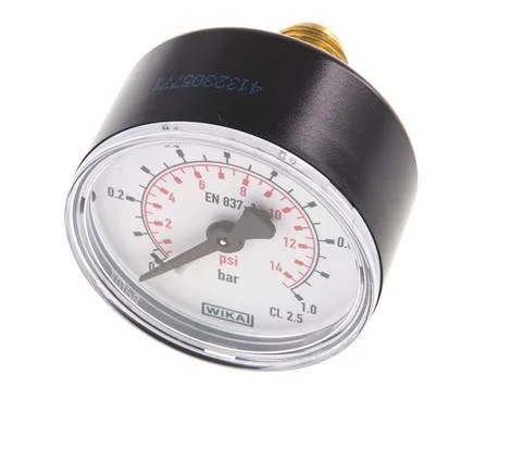0..1 Bar (0..15 psi) Pressure Gauge Rear Plastic/Brass 50 mm Class 2.5