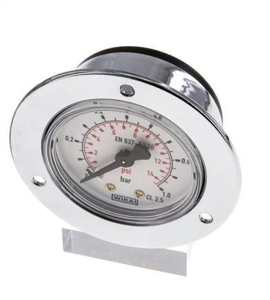 0..1 Bar (0..15 psi) Panel Mount Pressure Gauge Steel/Brass 50 mm Class 2.5 (Front Panel)
