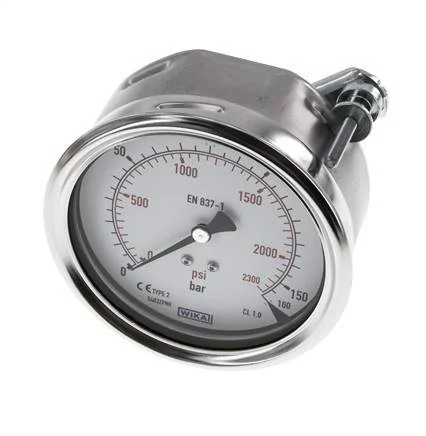 0..160 Bar (0..2321 psi) Panel Mount Pressure Gauge Steel/Brass 100 mm Class 1.0 (Bracket)