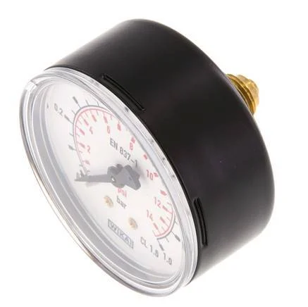 0..1 Bar (0..15 psi) Pressure Gauge Rear Steel/Brass 63 mm Class 1.6