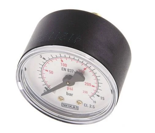 0..16 Bar (0..232 psi) Pressure Gauge Rear Plastic/Brass 50 mm Class 2.5