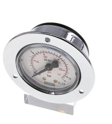 0..16 Bar (0..232 psi) Panel Mount Pressure Gauge Steel/Brass 50 mm Class 2.5 (Front Panel)