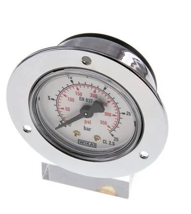 0..25 Bar (0..363 psi) Panel Mount Pressure Gauge Steel/Brass 50 mm Class 2.5 (Front Panel)
