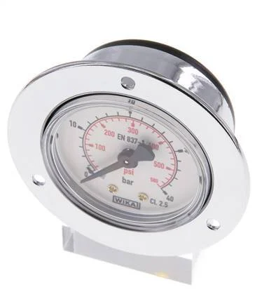0..40 Bar (0..580 psi) Panel Mount Pressure Gauge Steel/Brass 50 mm Class 2.5 (Front Panel)