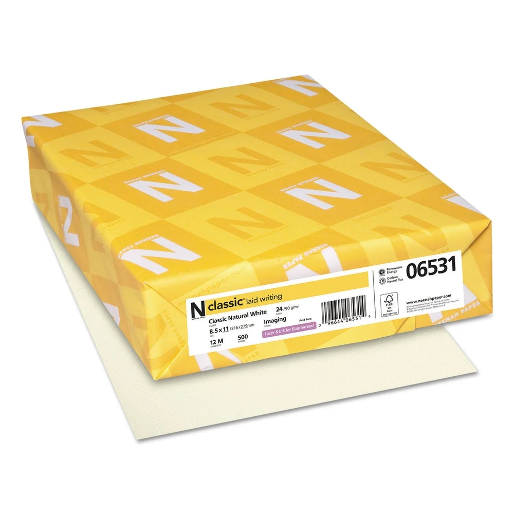 Neenah Paper 8.5 in. x 11 in. 24 lbs. Bond Weight CLASSIC Laid Stationery - Classic Natural White (500/Ream)