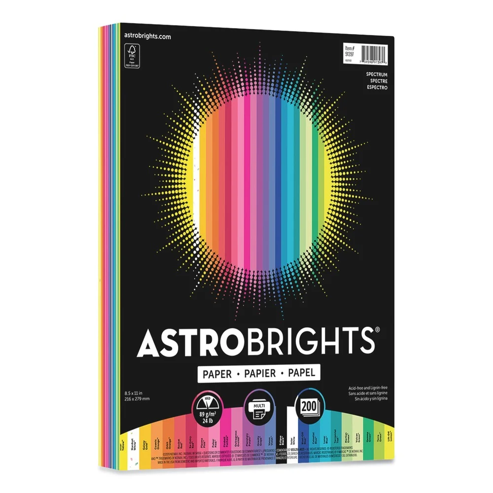 Astrobrights 8.5 in. x 11 in. 24 lbs. Bond Weight Color Paper - Assorted Spectrum Colors (200/Pack)
