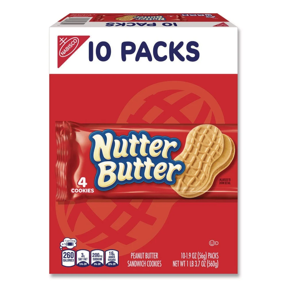 Nabisco Nutter Butter, Peanut Butter, 1.9 oz, 4 Cookies/Pack, 10 Packs/Box