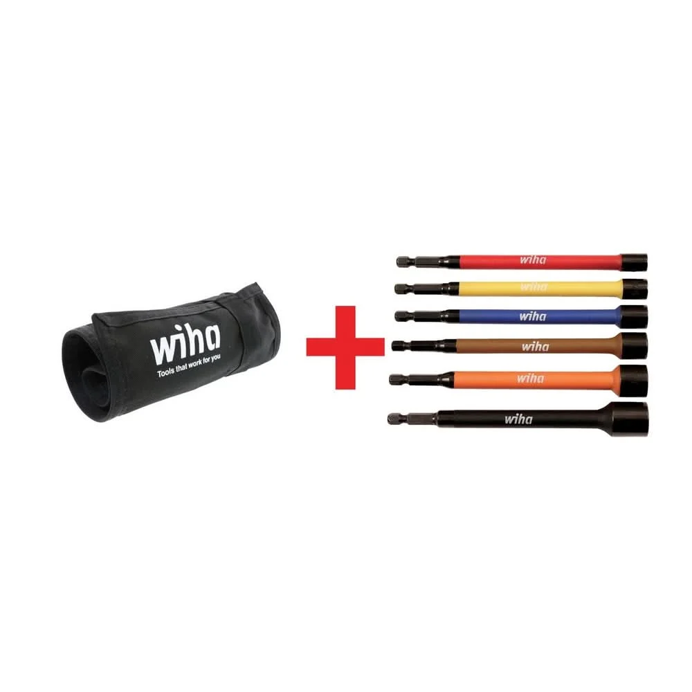 Wiha Roll-Up Tool Pouch plus 6-Piece Color Coded Magnetic SAE Nut Setter Set