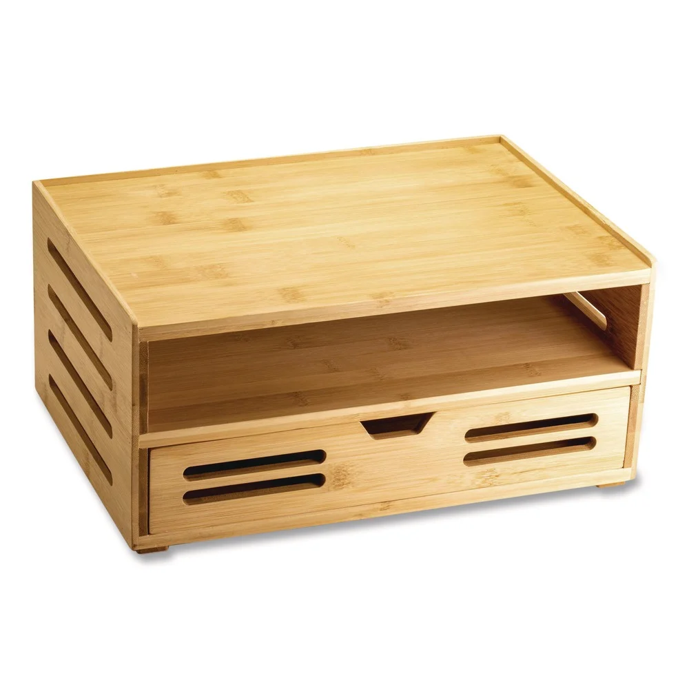 Officemate Bamboo Stackable Document Organizer with Drawer 2 Sections Letter Size Files 14.09-in x 10.08-in x 7.7-in Brown
