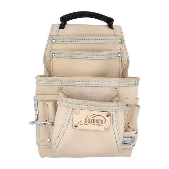 OX Pro White Leather 10-Pocket Tool Pouch w/ Speed Square Pocket
