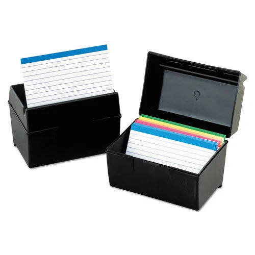 Oxford 5.63 in. x 3.63 in. x 3.63 in. Plastic Index Card File Holds 300 3 in. x 5 in. Cards - Black