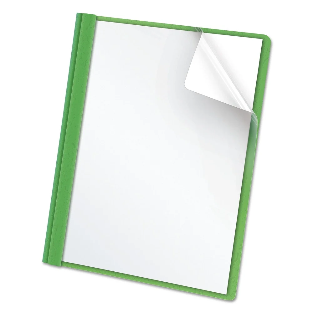 Oxford 3 Fastener 1/2 in. Capacity Clear Front Report Covers - Green (25/Box)