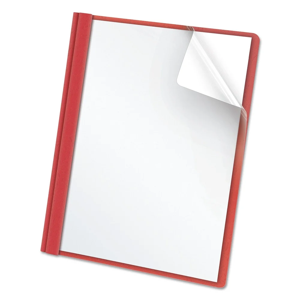 Oxford 1/2 in. Capacity Letter Size 3 Fastener Clear Front Report Cover - Red (25/Box)