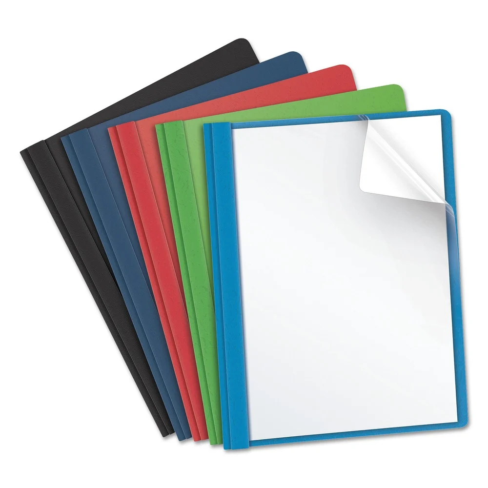Oxford 3 Prong Fastener 0.5 in. Capacity 8.5 in. x 11 in. Front Standard Grade Report Cover - Clear/Assorted (25/Box)