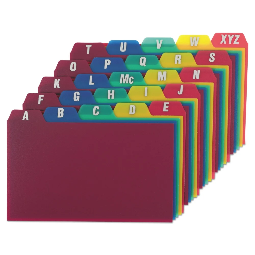 Oxford 3 in. x 5 in. Durable Poly A-Z Card Guides with 1/5-Cut Top Tab - Assorted Colors (25/Set)