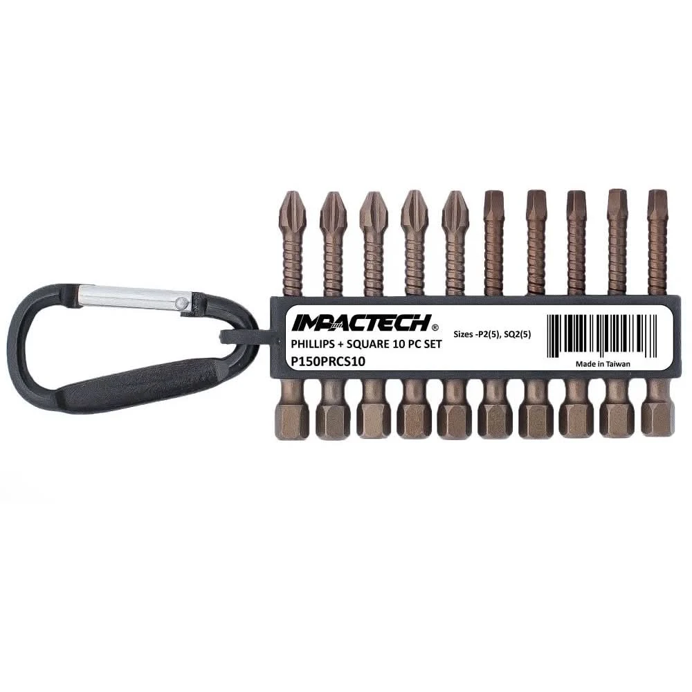Vega P150PRCS10 Carabiner Impactech Phillips #2 + Square #2 10-Piece Bit Set