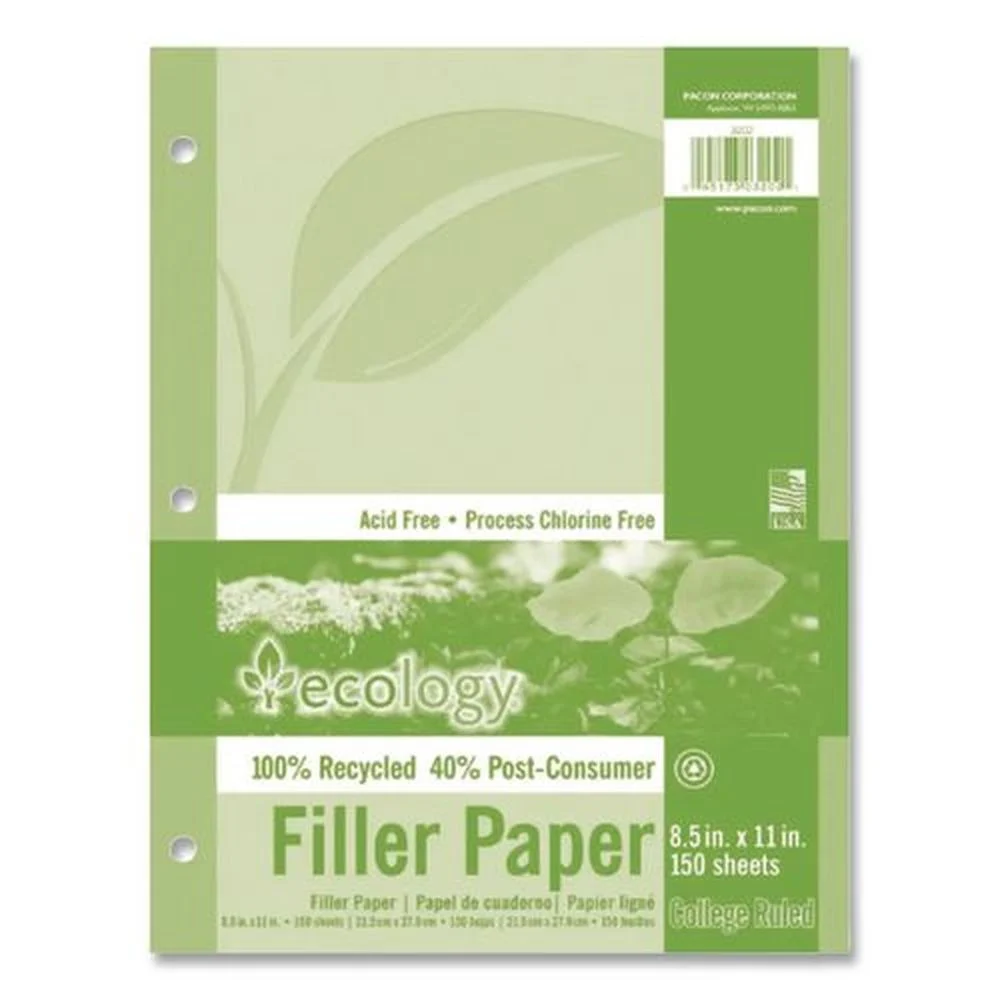 Pacon 8.5 in. x 11 in. Medium/College Rule 3-Hole Ecology Filler Paper (150/Pack)