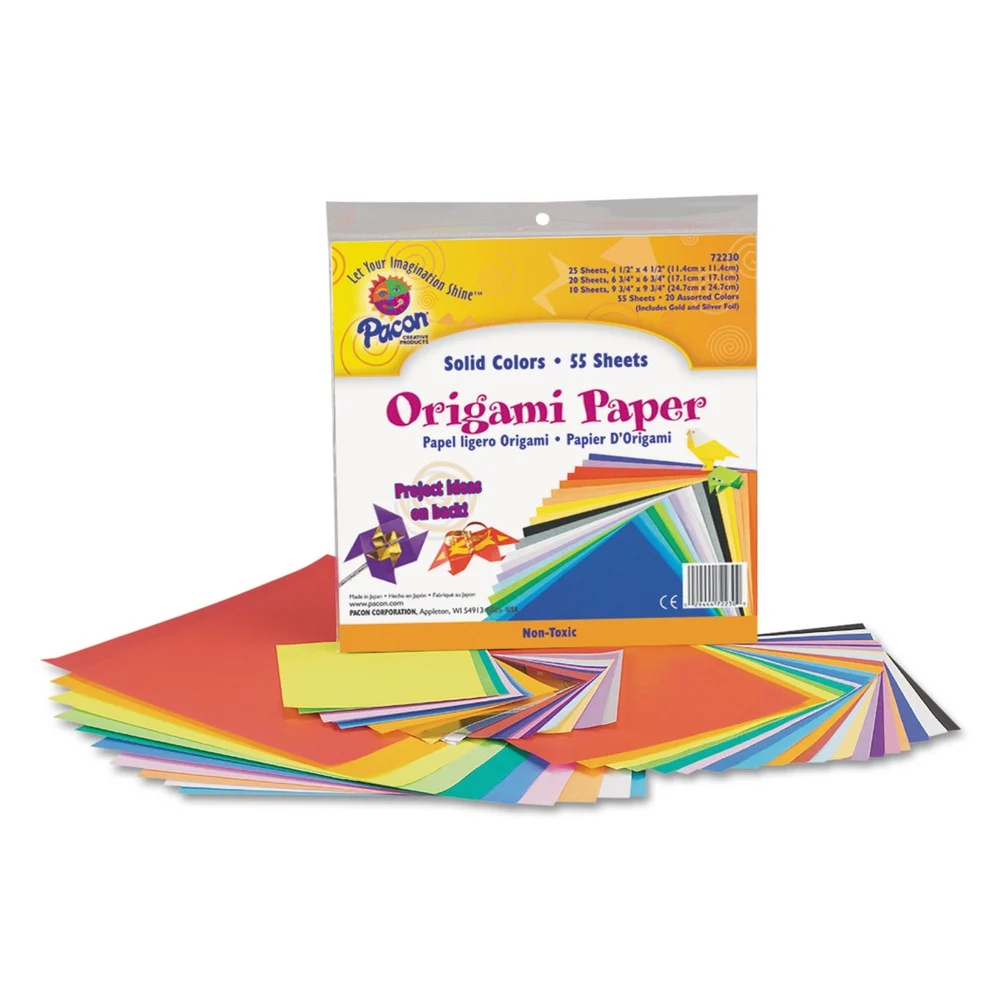 Pacon 9.75 x 9.75 30 lb. Bond Weight Origami Paper - Assorted Bright Colors (55/Pack)