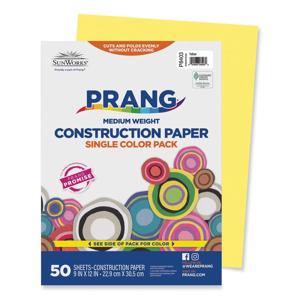 Prang 9 in. x 12 in. 50 lb Text Weight SunWorks Construction Paper - Yellow (50/Pack)