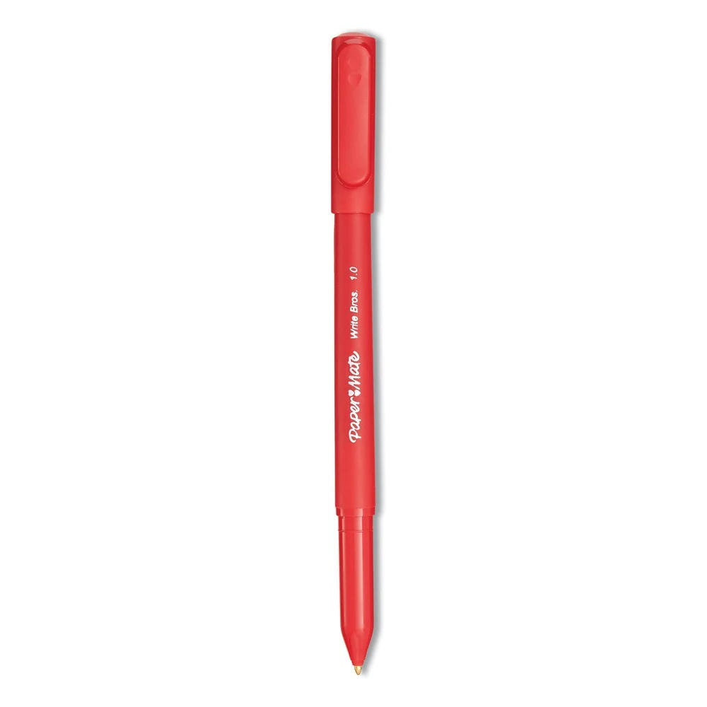 Paper Mate 1 mm Write Bros. Medium Ballpoint Stick Pen - Red Ink/Red Barrel (1-Dozen)