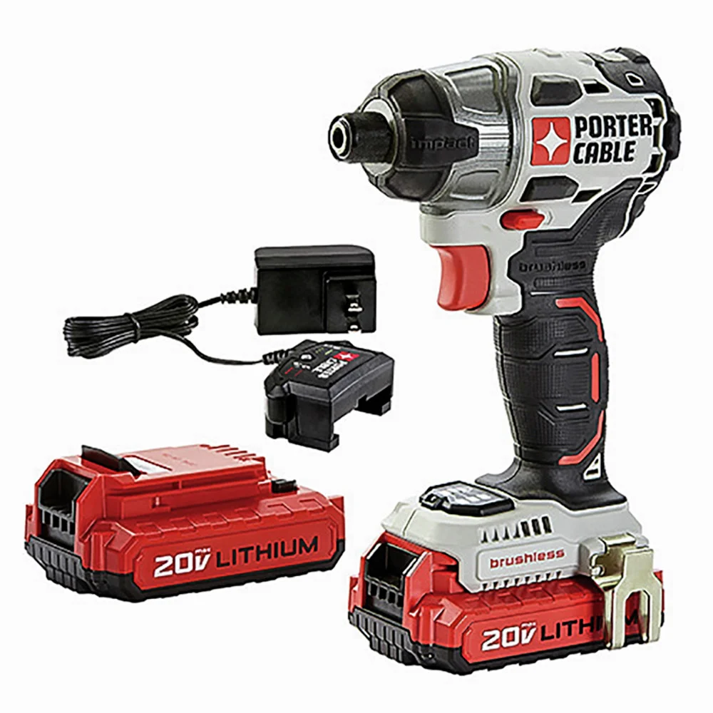 Porter-Cable 20V MAX Brushless Lithium-Ion 1/4 in. Cordless Impact Driver Kit with 2 Batteries (1.5 Ah)