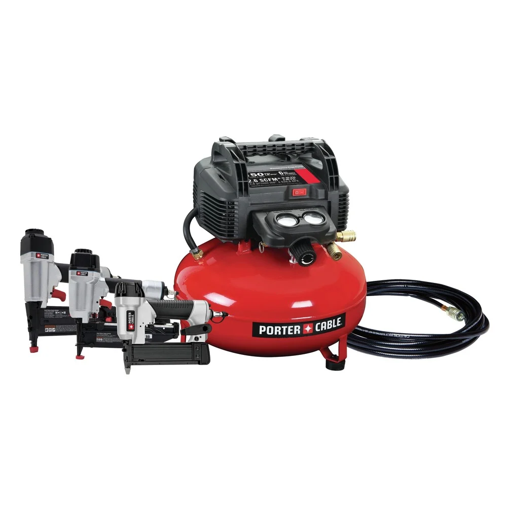 Factory Reconditioned Porter-Cable 3-Piece Nailer and 0.8 HP 6 Gallon Oil-Free Pancake Air Compressor Combo Kit