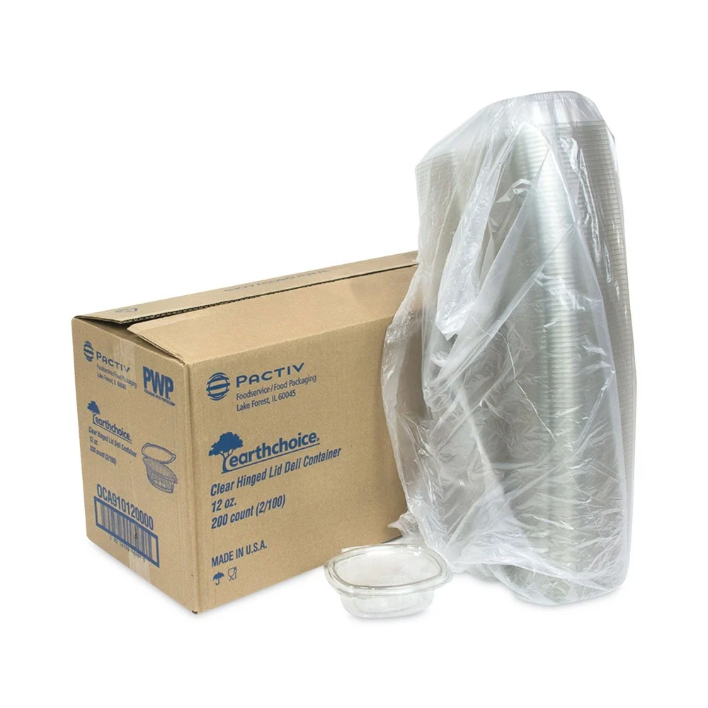 Pactiv Corp. EarthChoice 4.92 in. x 5.87 in. x 1.89 in. 12 oz. Recycled PET Hinged Plastic Container - Clear (200/Carton)