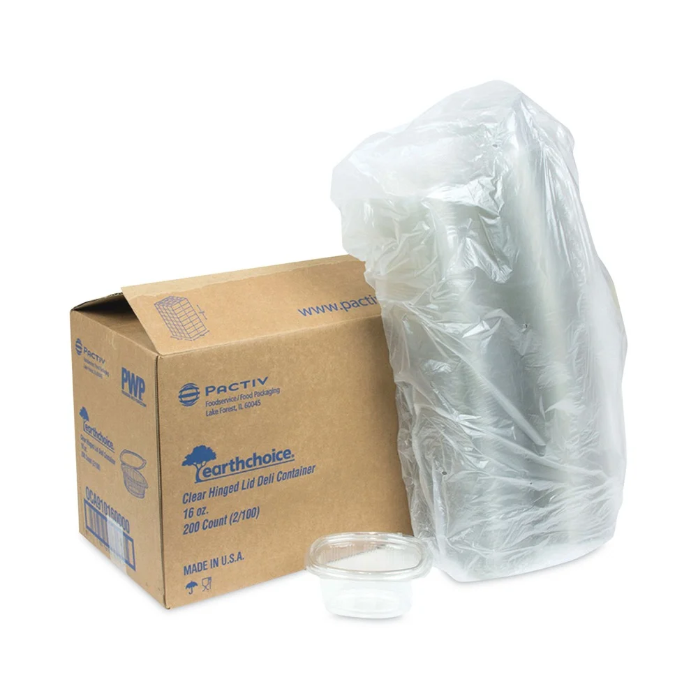 Pactiv Corp. EarthChoice 4.92 in. x 5.87 in. x 2.48 in. 16 oz. Plastic Recycled PET Hinged Container - Clear (200/Carton)