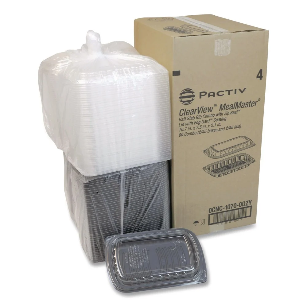 Pactiv Corp. MealMaster 10 x 7.1 x 2.1 Rib Container - Black/Clear (90/Carton)