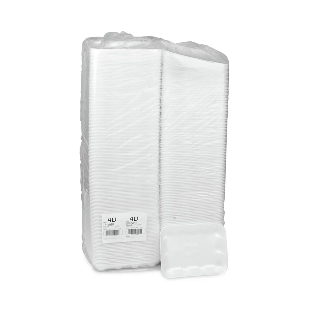 Pactiv Corp. 9.5 in. x 7 in. x 1.25 in. No. 4D Foam Meat Tray - White (500/Carton)