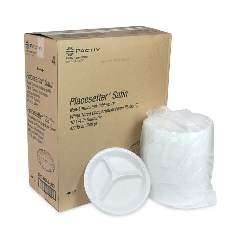 Pactiv Corp. 0TH10044000Y Placesetter Satin Non-Laminated 3-Compartment 10.25 in. Plates - White (540/Carton)
