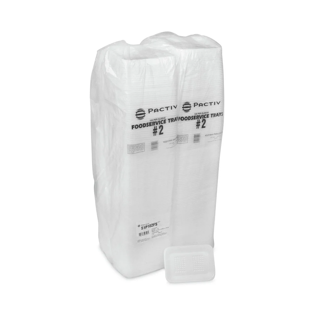 Pactiv Corp. 51P102FS 8.38 in. x 5.88 in. x 1.21 in. #2 Foam Meat Tray - White (500/Carton)