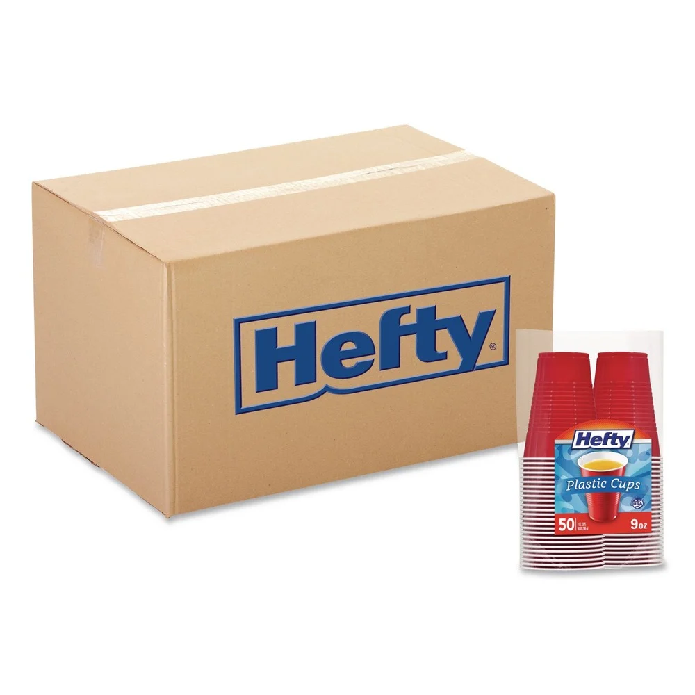 Hefty PAC C20950 Easy Grip Disposable Plastic 9 oz. Party Cups - Red (50/Pack, 12 Packs/Carton)