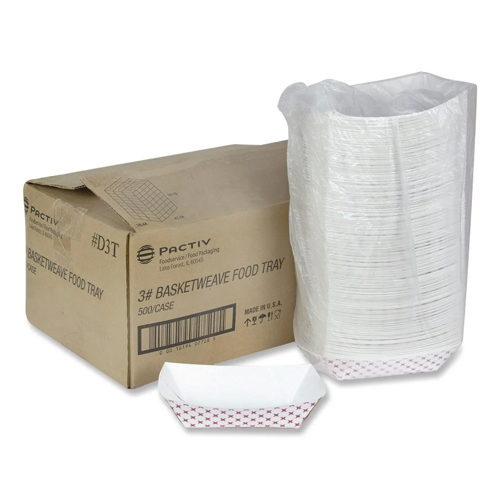 Pactiv Corp. D3T 7.75 in. x 5.1 in. x 2.1 in. 3 lbs. Paperboard Food Tray - Red/White (500/Carton)