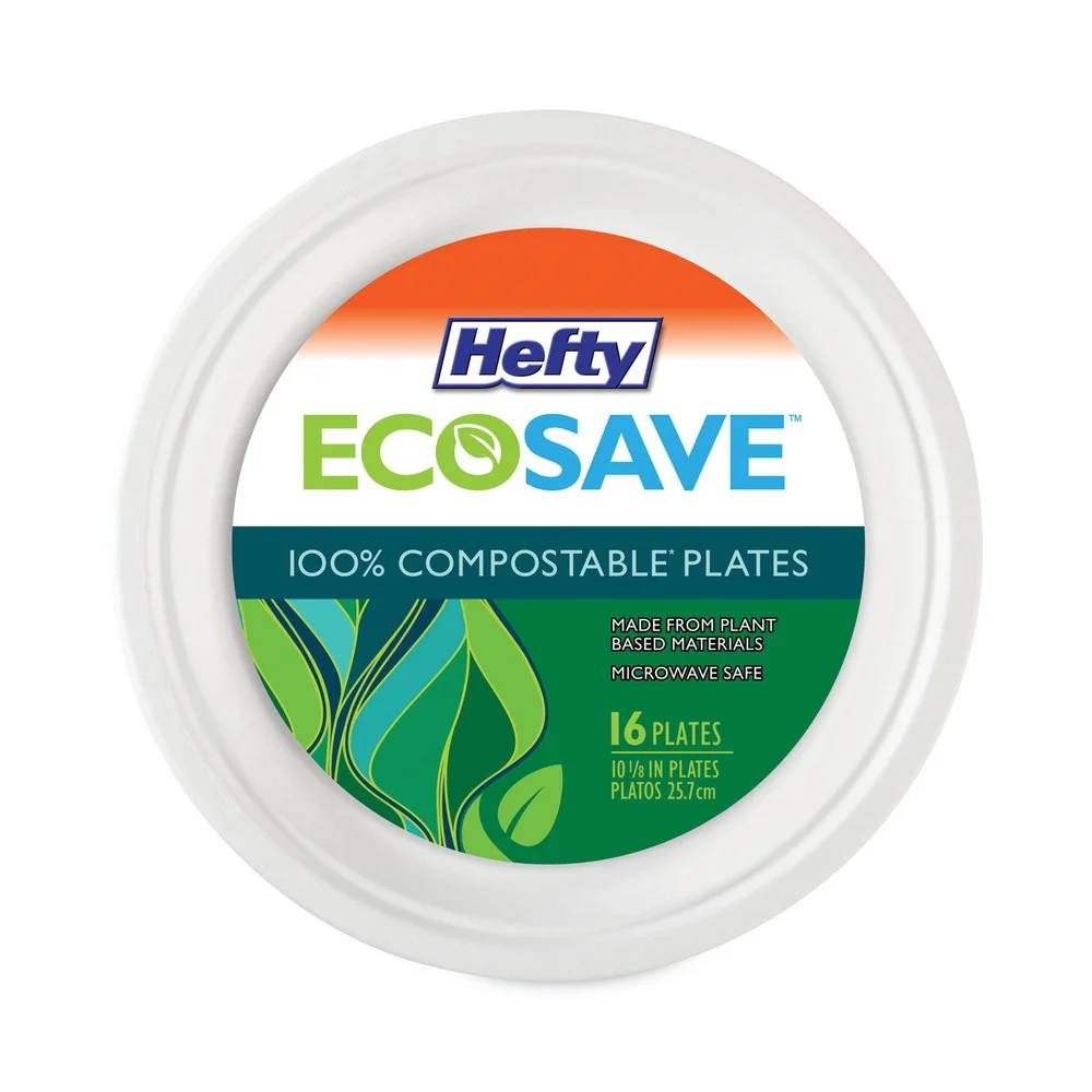 Hefty RFP D77300PK 6.75 in. Diameter ECOSAVE Sugarcane Plate Tableware - White (30/Pack)