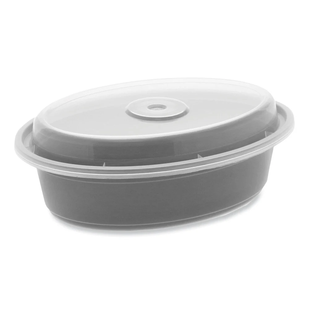 Pactiv Corp. Newspring VERSAtainer 6.8 x 4.8 x 1.9 16 oz Oval Plastic Microwavable Containers - Black/Clear (150/Carton)