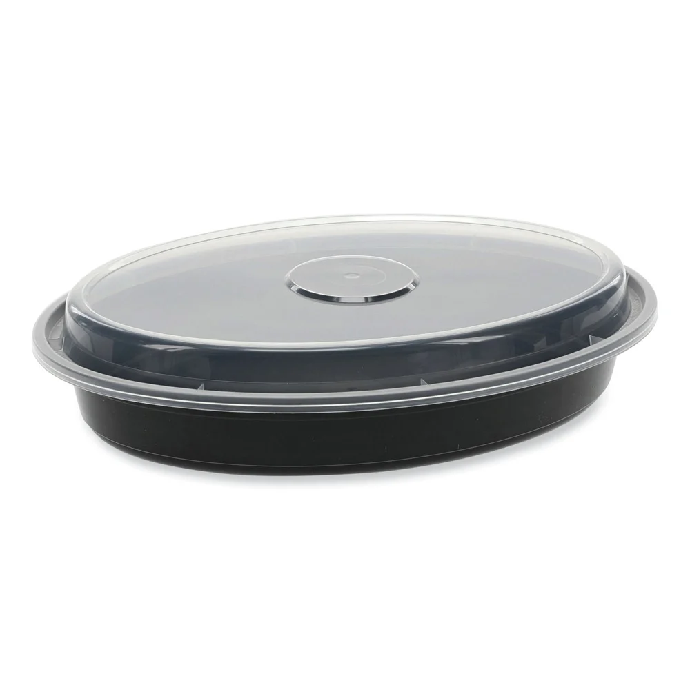 Pactiv Corp. Newspring VERSAtainer 9.1 x 6.7 x 1.45 24 oz Plastic Oval Microwavable Containers - Black/Clear (150/Carton)