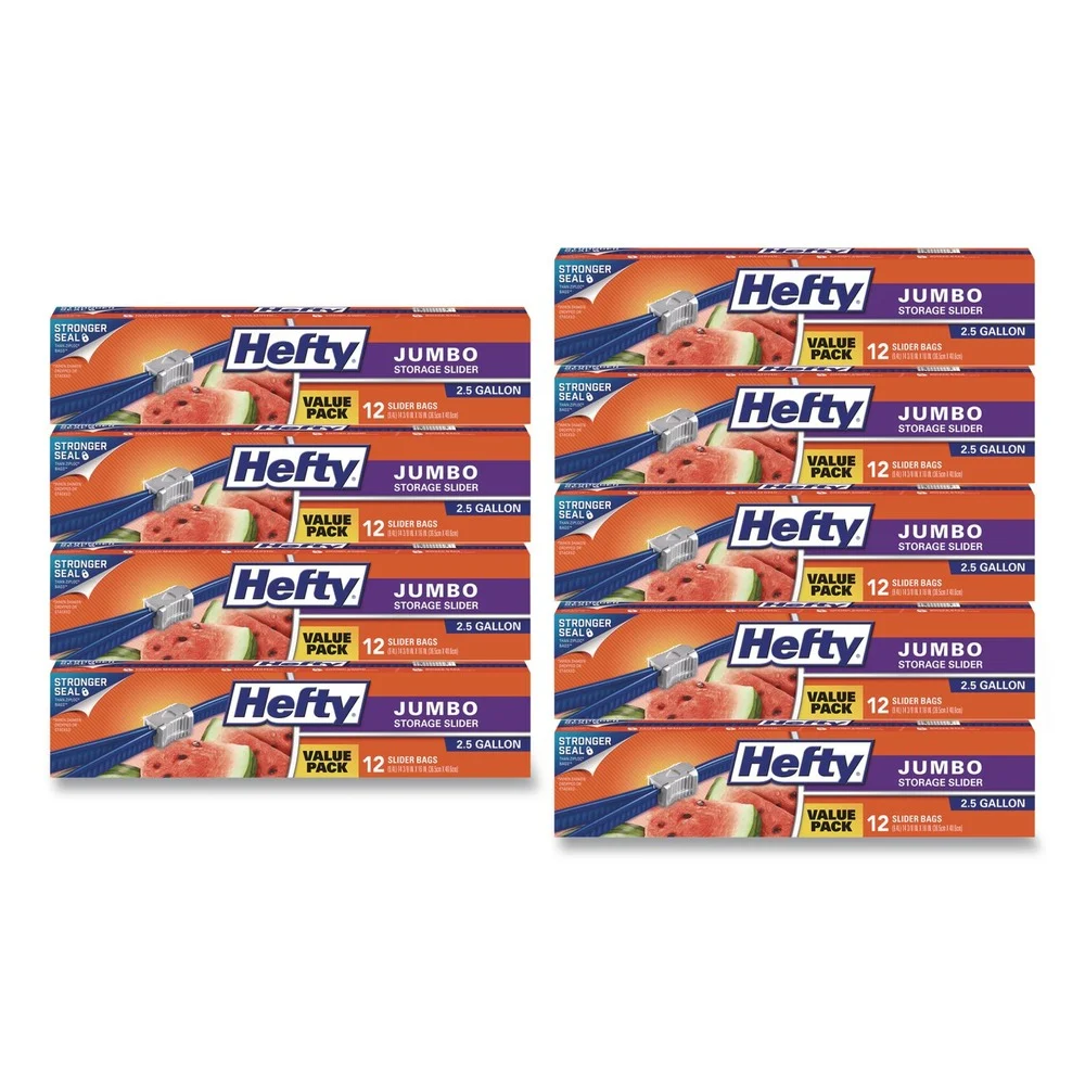 Hefty R83812 2.5 Gallon 0.9 mil 14.38 in. x 9 in. Slider Bags - Clear (12/Box, 9 Boxes/Carton)