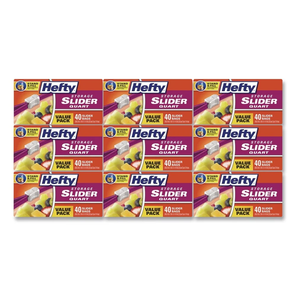 Hefty 00R88075 8 in. x 7 in. 1-Quart Slider Stand and Fill Food Storage Bags - Clear (360/Carton)